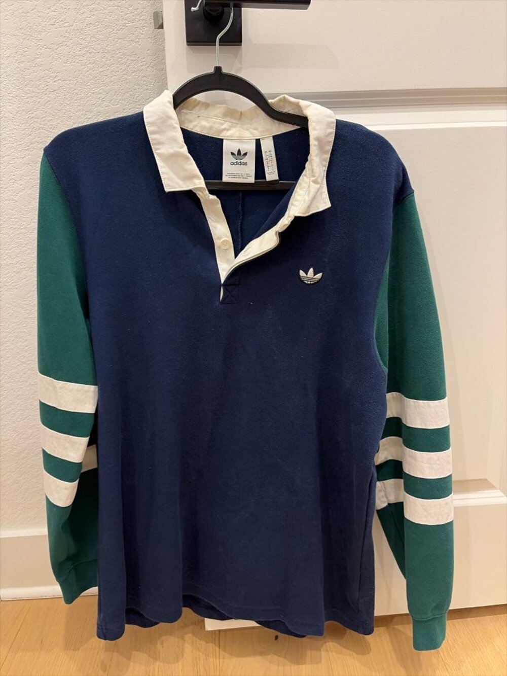 Adidas Originals Rugby Polo Shirt Mens L Navy Green White